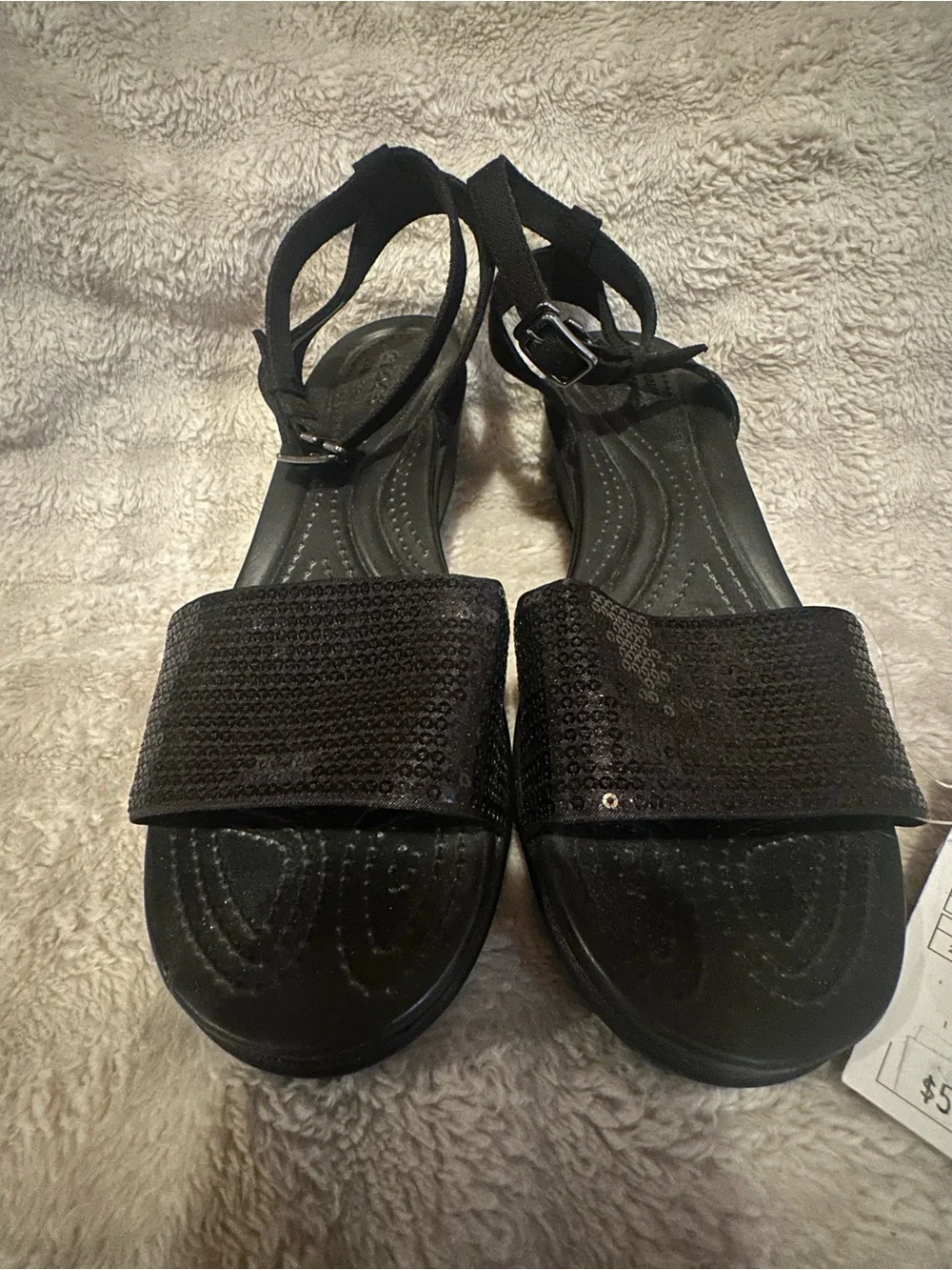 CROCS Black Sequin Strap Sandals